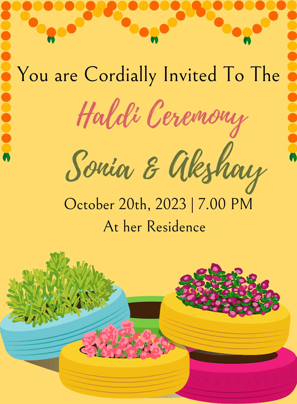 Yellow Floral Haldi Ceremony Invitation-AAHCI005