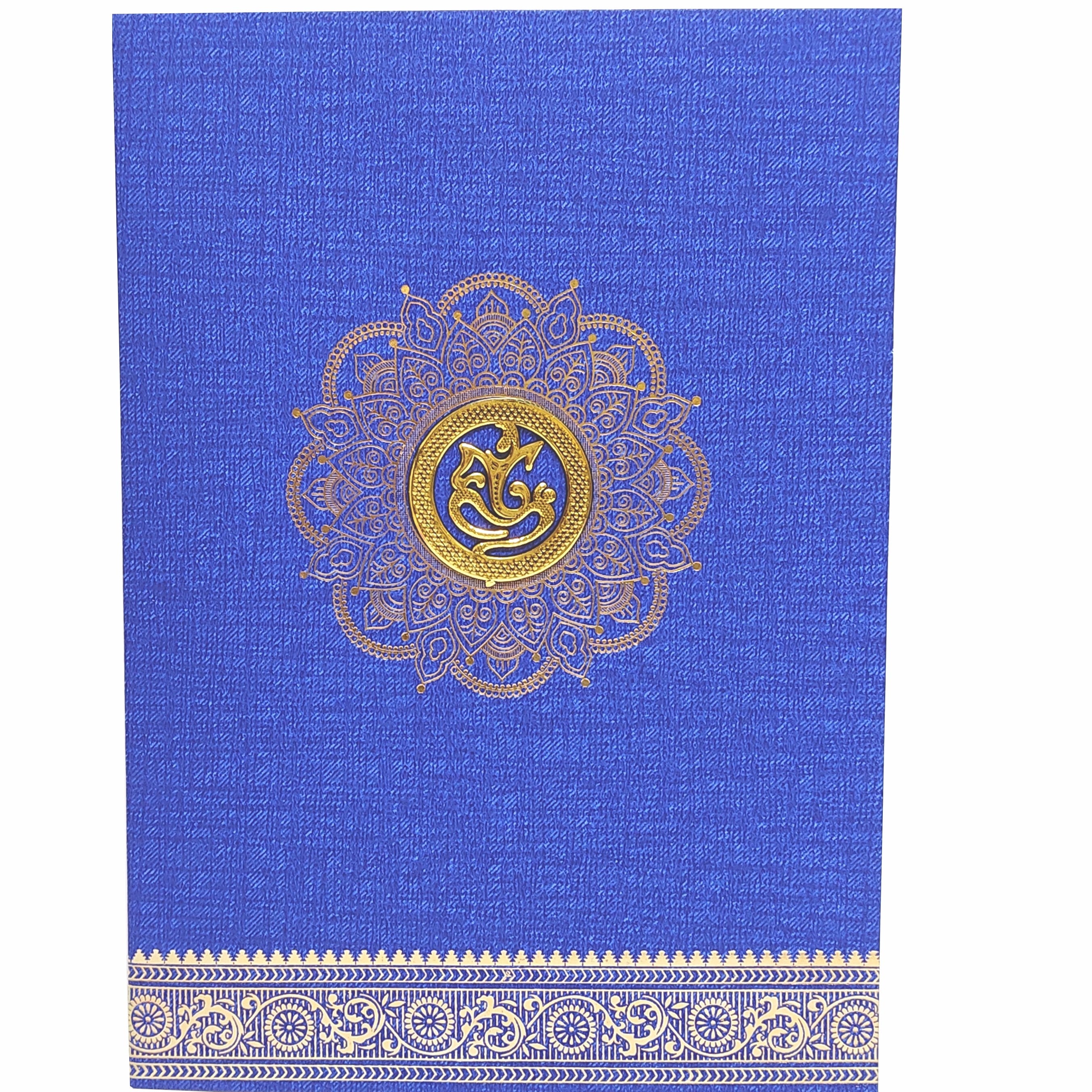 Blue Metallic Designer Invitation Card With Gold Foiling Print-KNCM26BF
