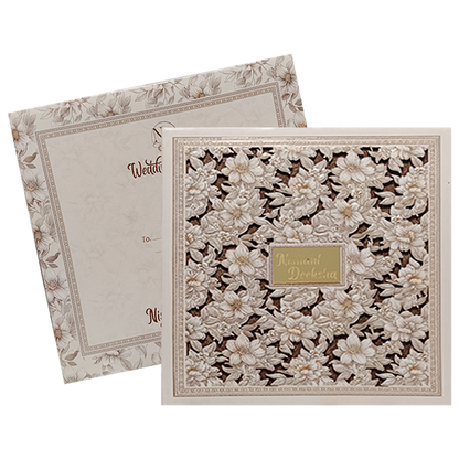 Beige Floral Laser Cut Invitation-King of Cards