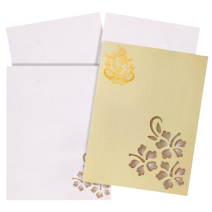 Beautiful Gold Flower Cut Ganesha Wedding Card-King of Cards
