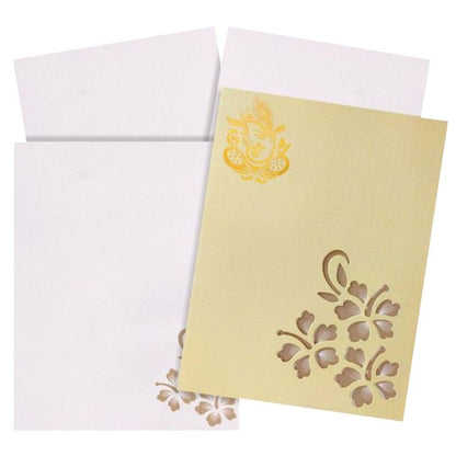 Beautiful Gold Flower Cut Ganesha Wedding Card-King of Cards