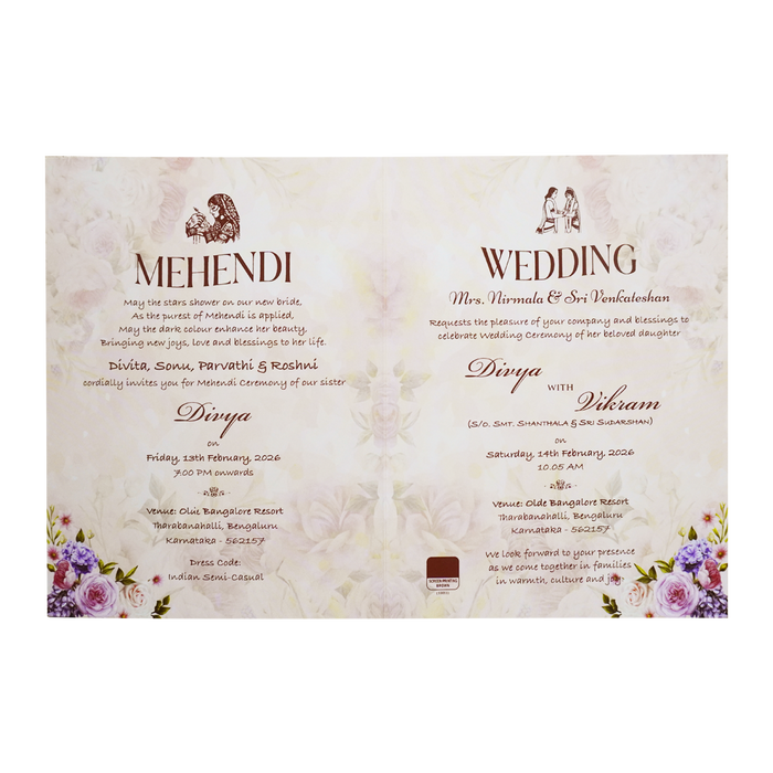 Peach Floral Wedding Invitation Card-King of Cards