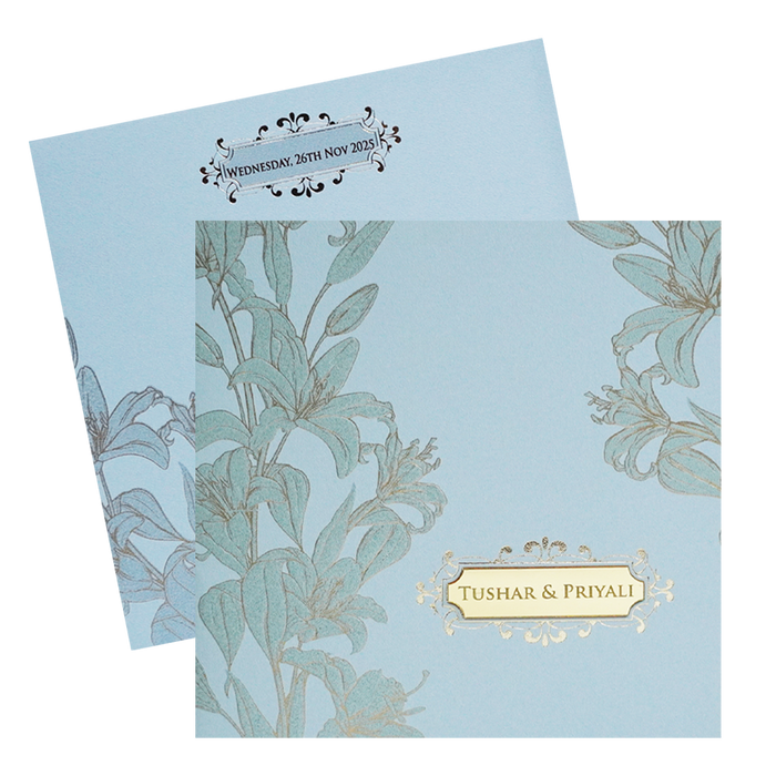 Light Blue Floral Nameplate Wedding Card Design-King of Cards