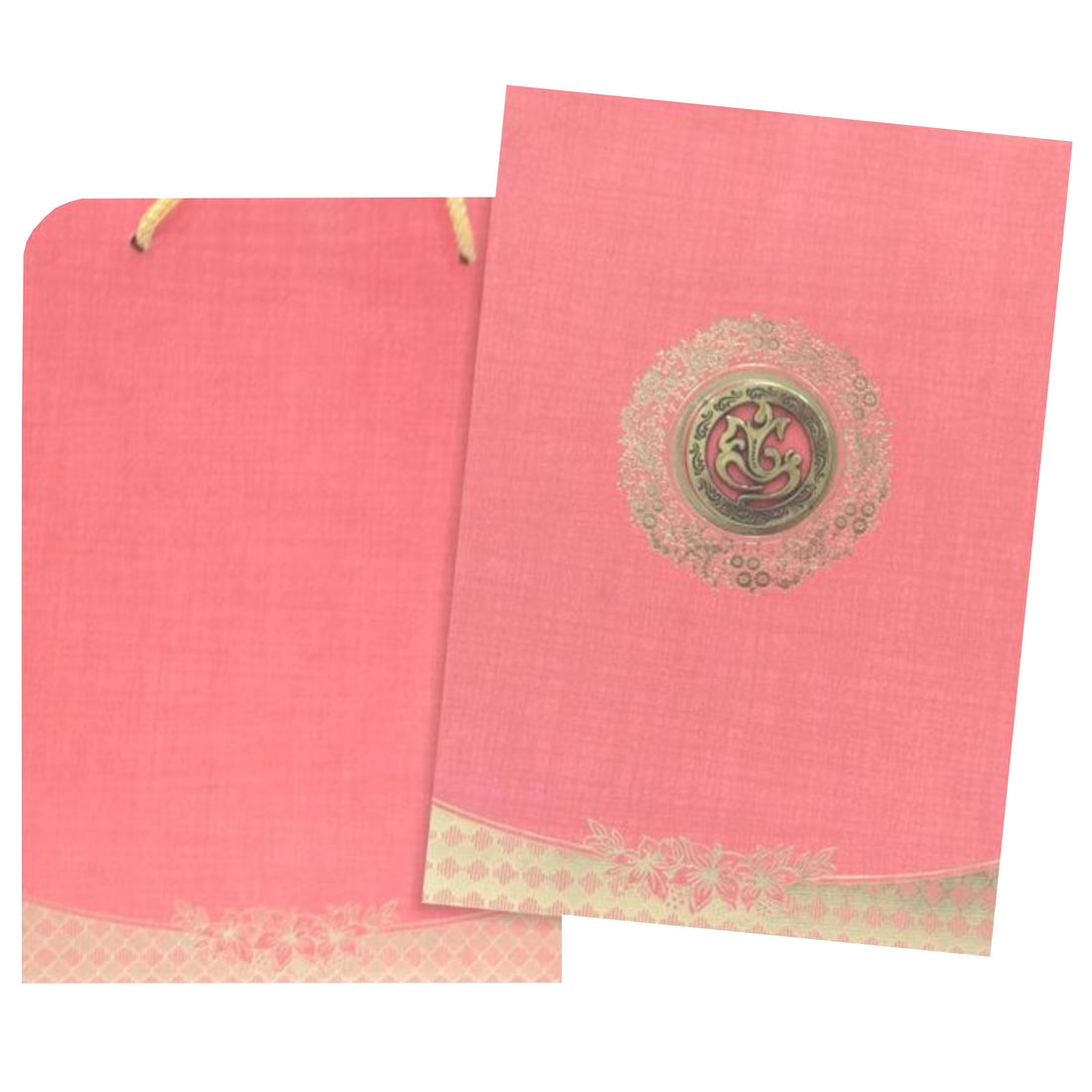 Red Metallic Invitation Card With Ganesha Sticker-KNCA208R