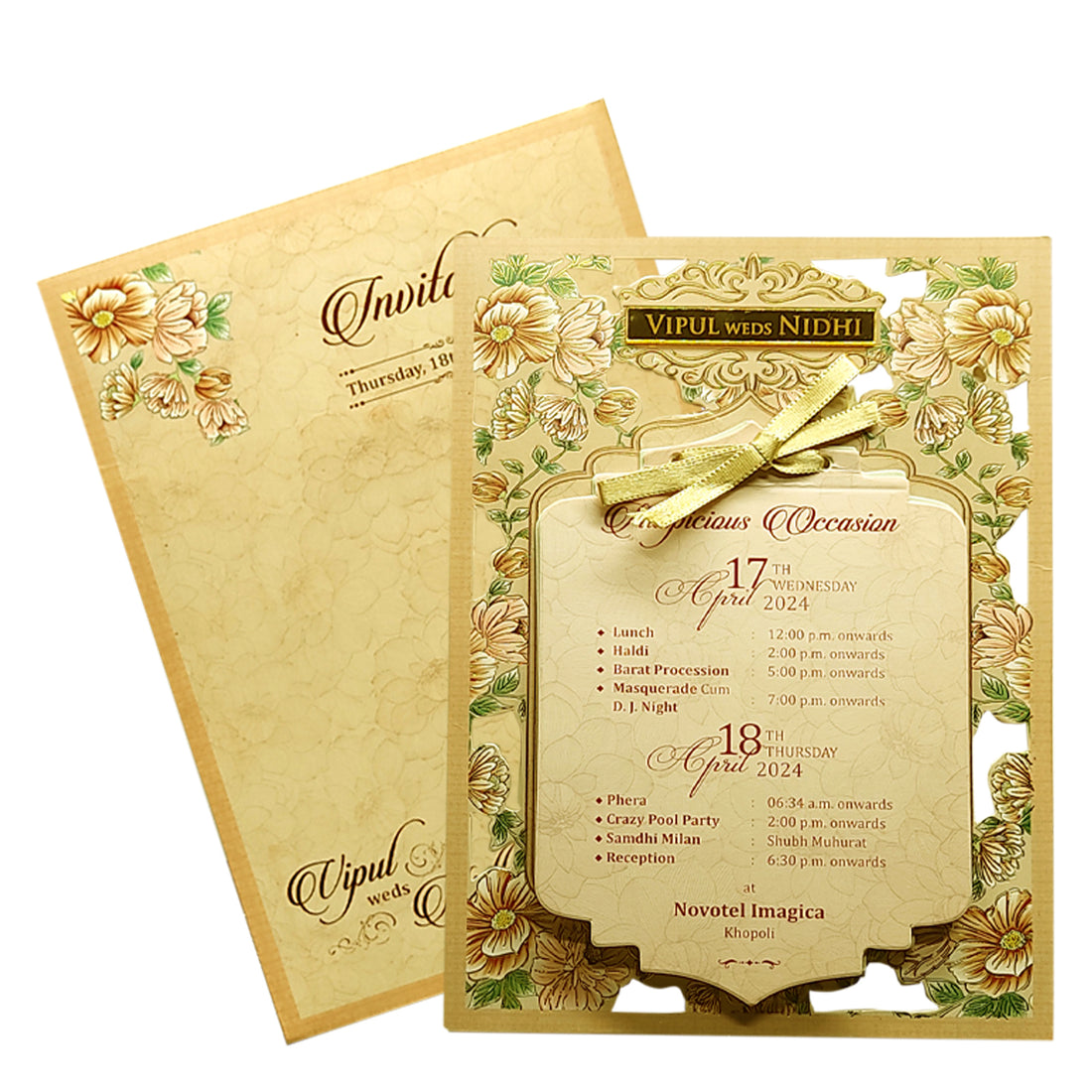 Pale Light Brown Laser Cut Wedding Card-KVN06700