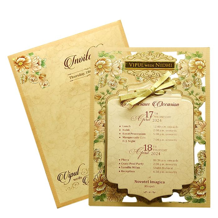 Pale Light Brown Laser Cut Wedding Card-King of Cards