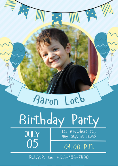 Blue Boy Kids Birthday Invitation-AAKBI012