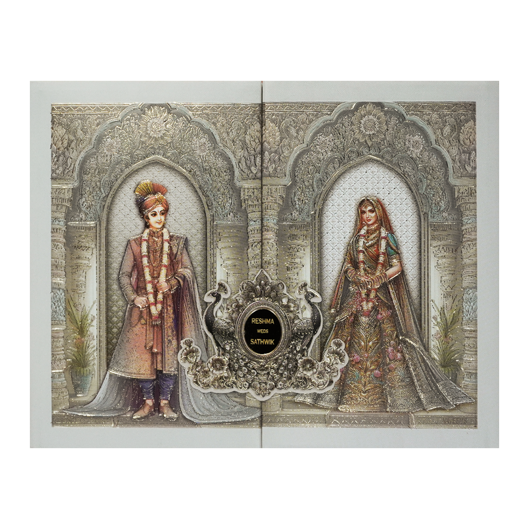 Silver Bride Groom Padded Wedding Card-KSI64150