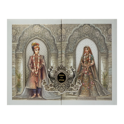 Silver Bride Groom Padded Wedding Card-KSI64150