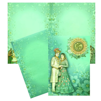 Green Floral Bride Groom Padded Invitation Card-King of Cards