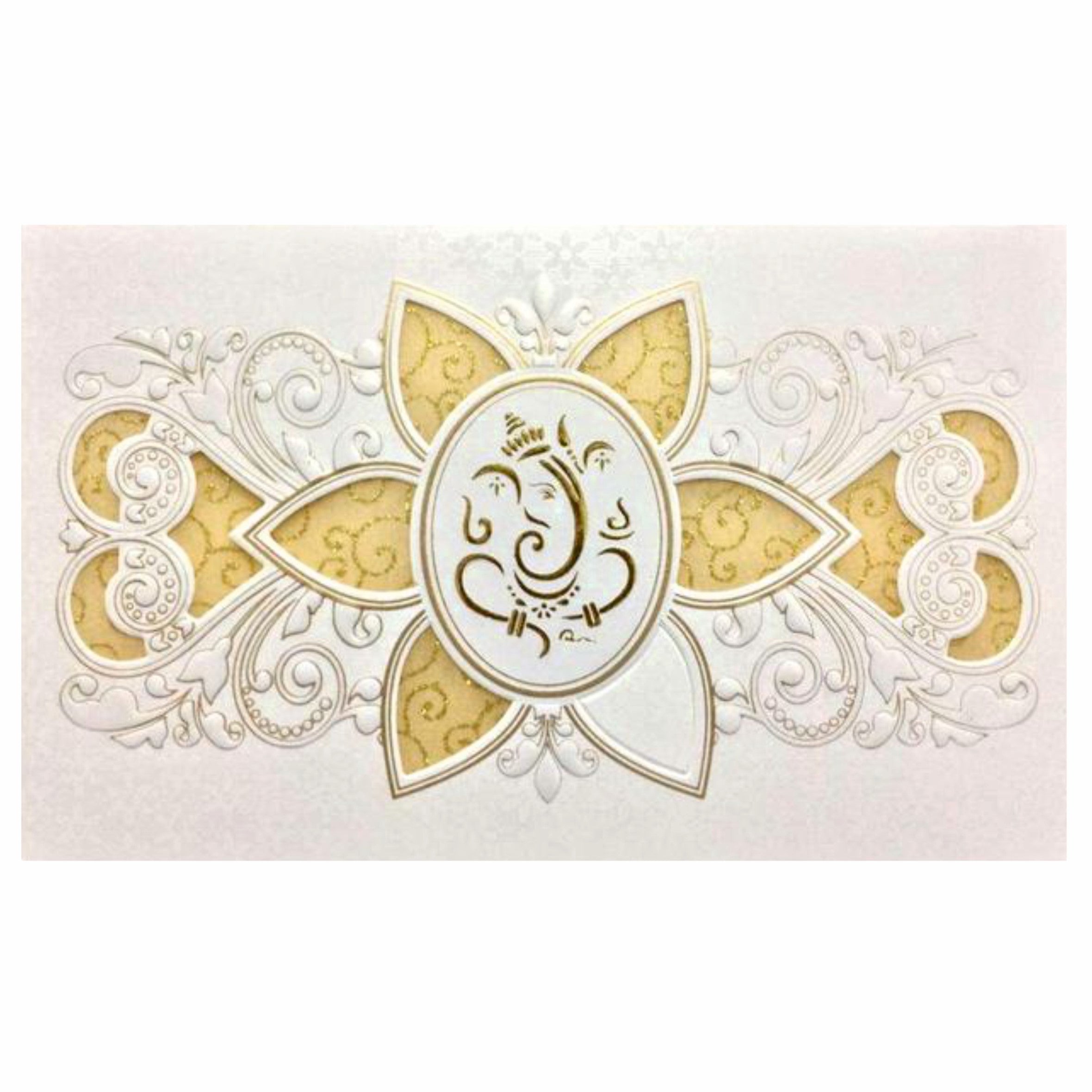 Gold Wolly Flower Ganesha Invitation Card-KNK30660