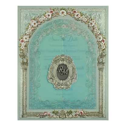Blue Floral Arch Wedding Card-KSI64130