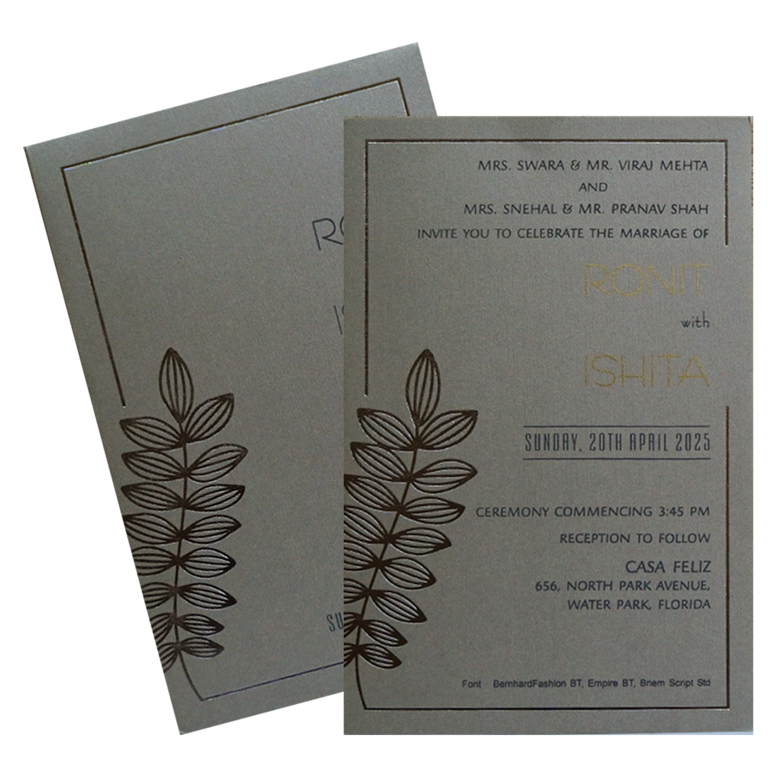 Grey Petal Single Sheet Invitation Card-KRCS7211