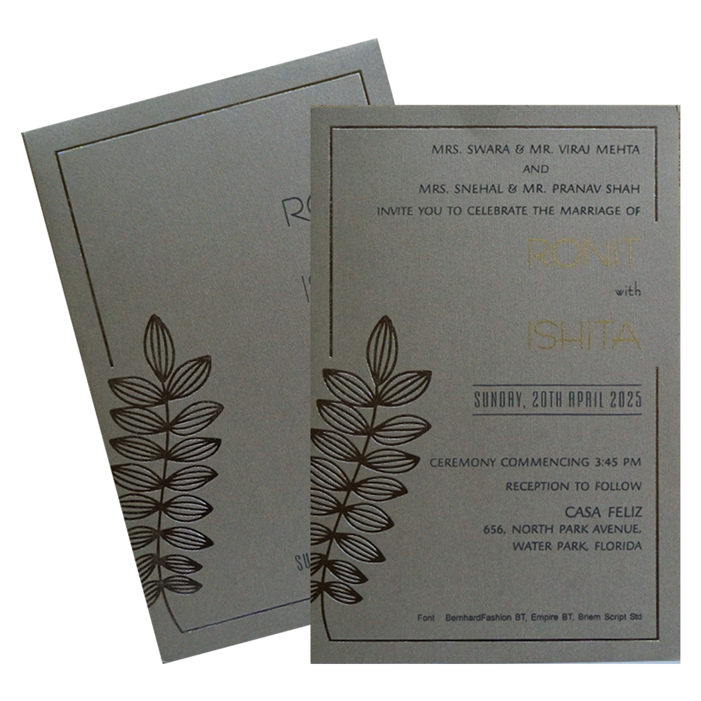 Grey Petal Single Sheet Invitation Card-KRCS7211
