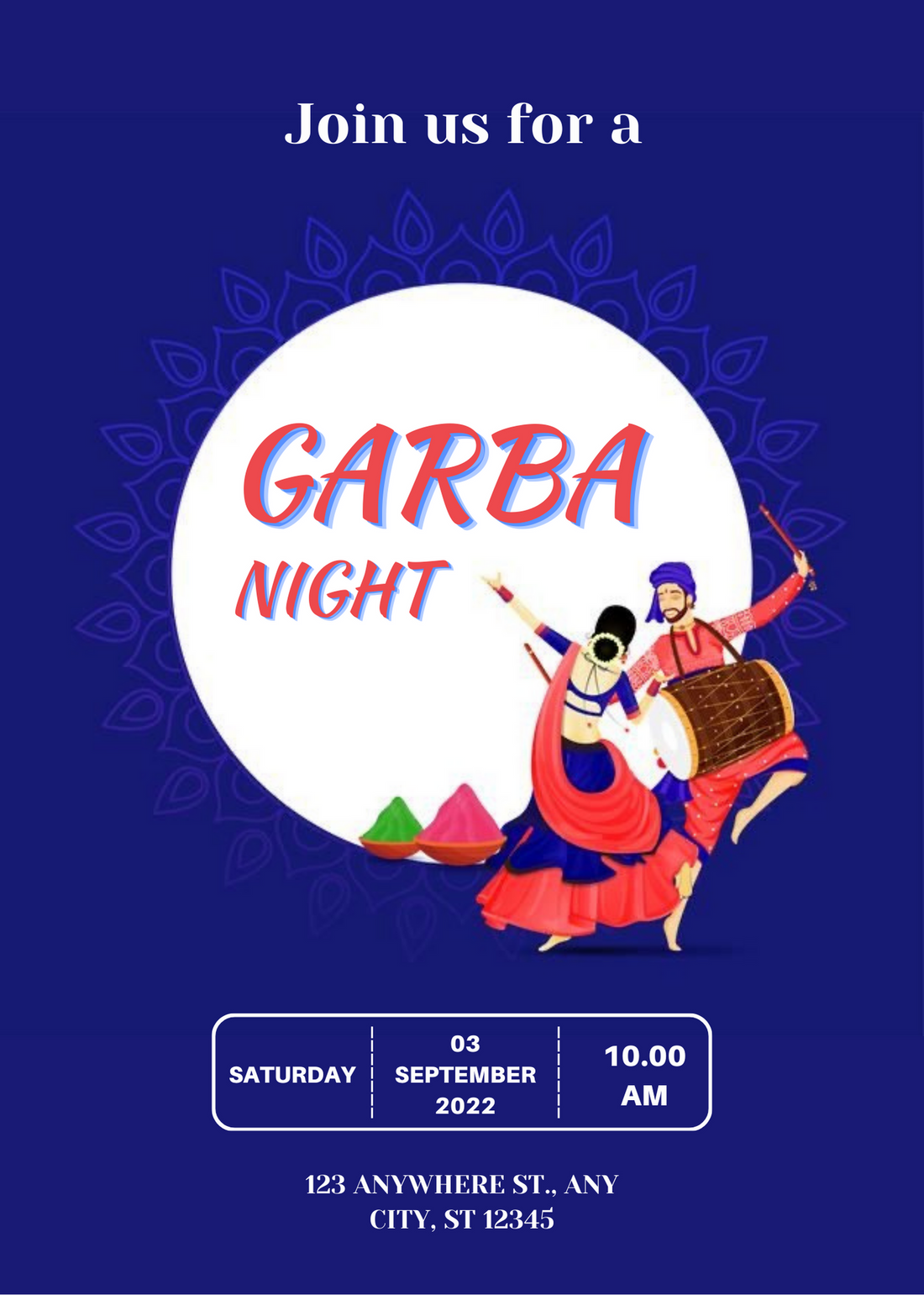 Navy Blue Vibrant Garba Invitation-AAGAI004