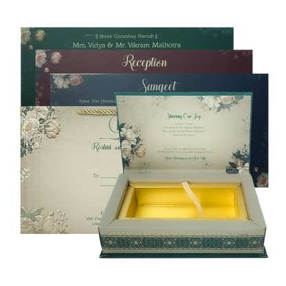 Check out dark green floral wedding invitation box at best price. ✅WhatsApp Support ✅Express Delivery.|King of cards.
