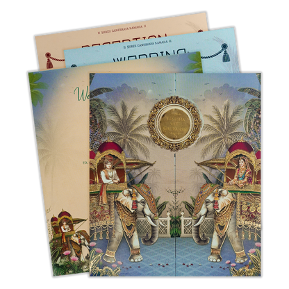Check out Blue Palms Elephant Wedding Card at best price. ✅WhatsApp Support ✅Express Delivery.|King of cards.