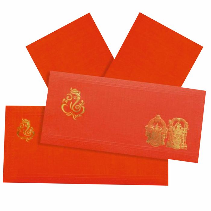 Beautiful Orange Color Ganesha Wedding Card-King of Cards