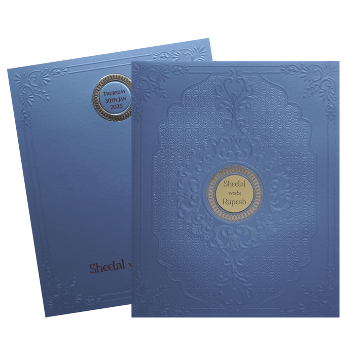 Blue Embossed Wedding Card-King of Cards