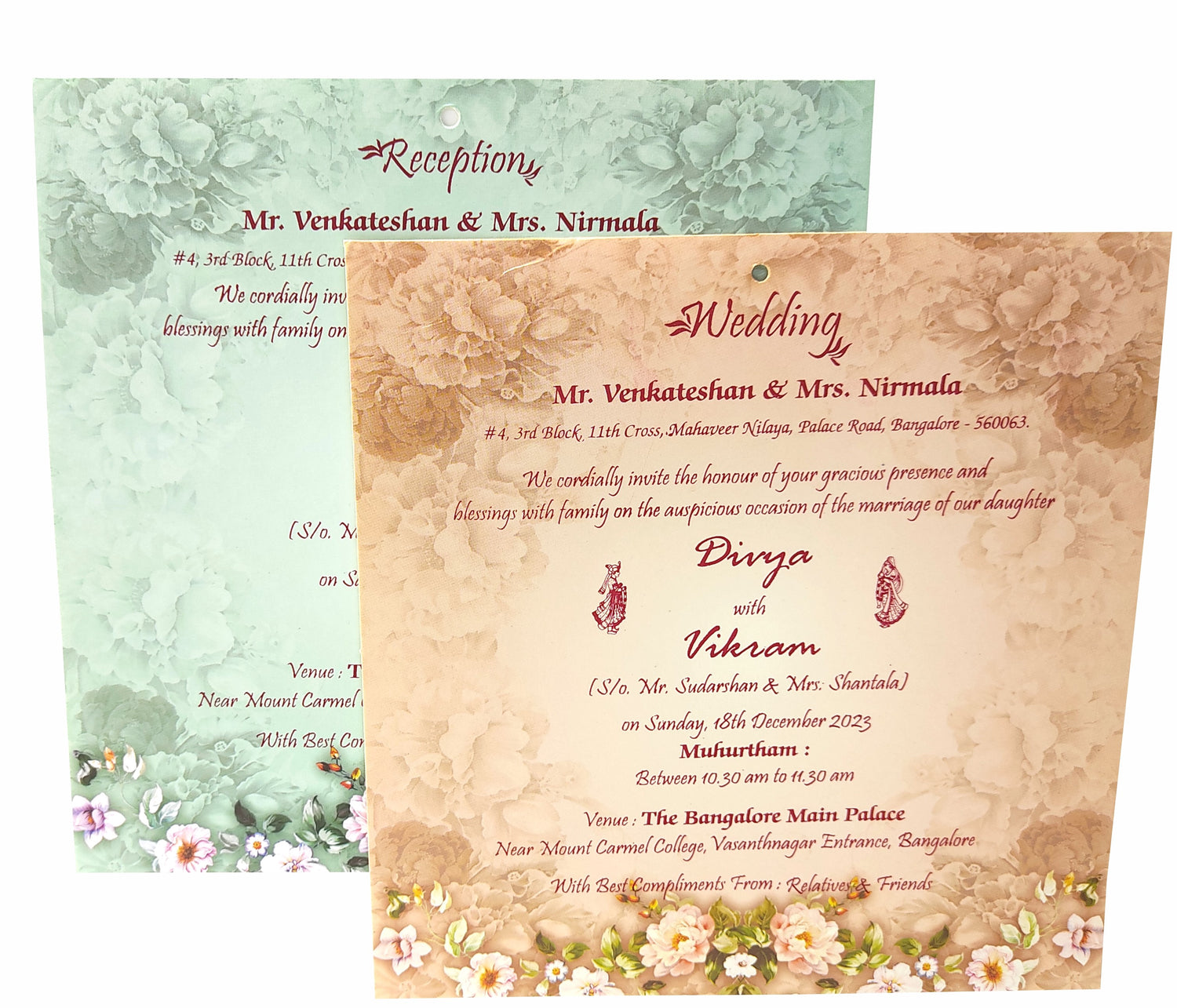 Blue Floral Offset Invitation Card-KNCY4602B