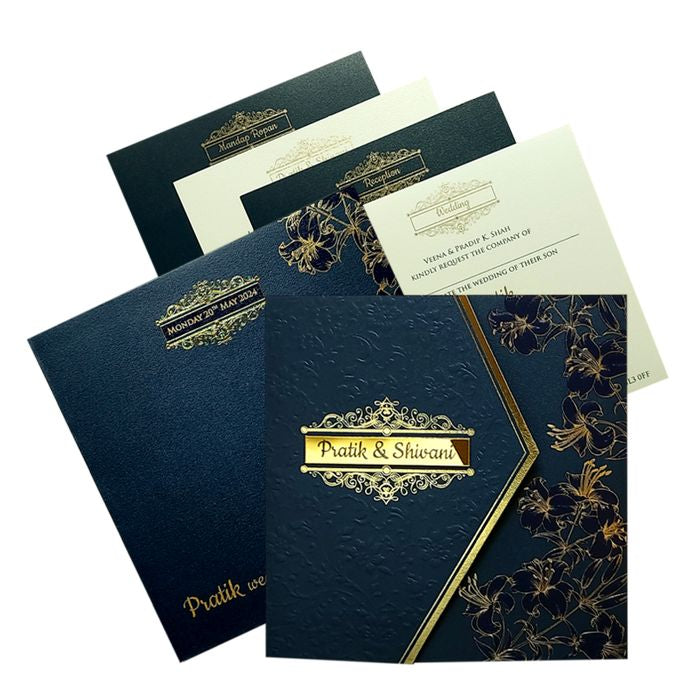 Blue Floral Nameplate Door Invitation Card-King of Cards