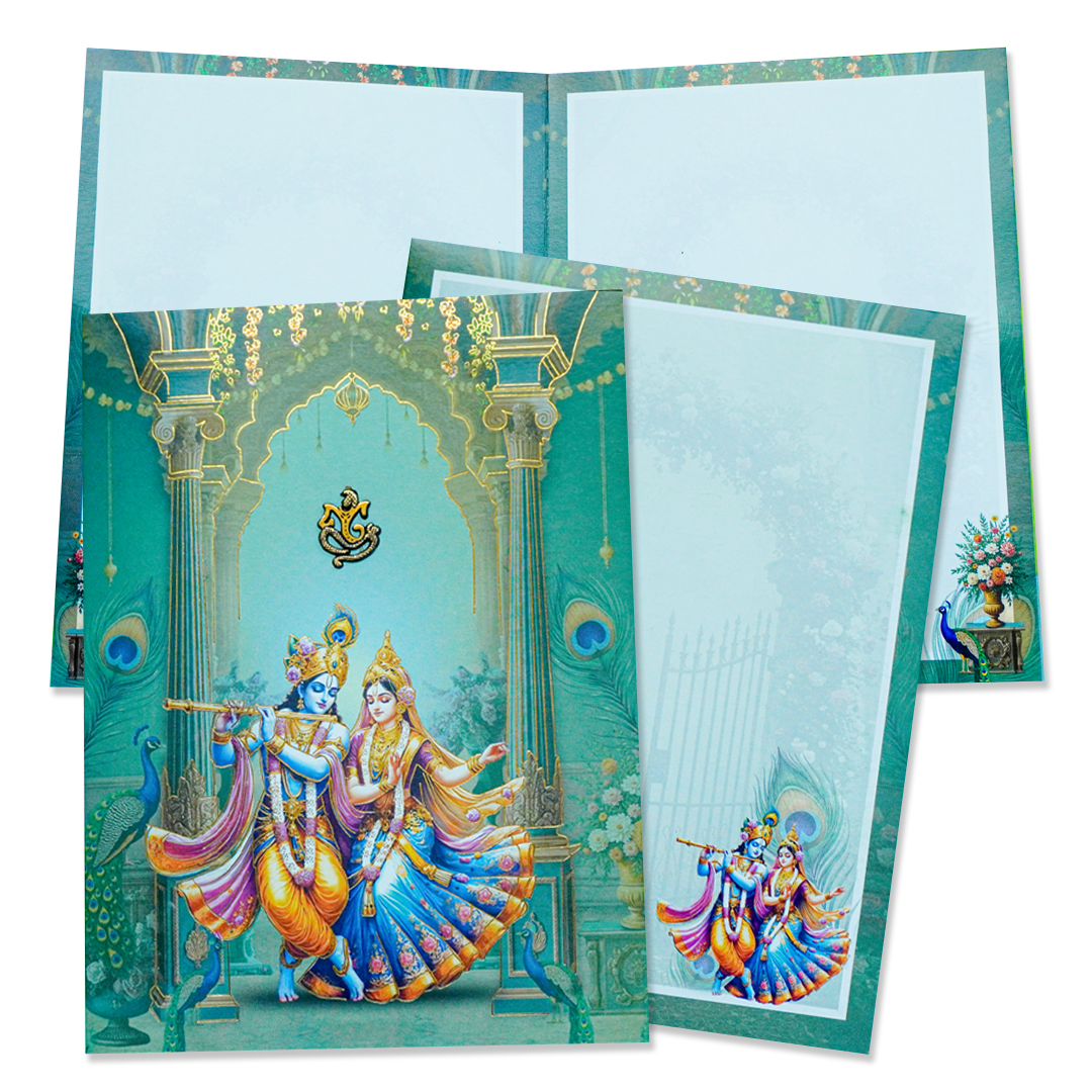 Green Radha Krishna Elegant Wedding Card - KNTY6816