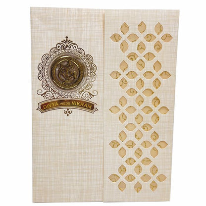 Sandal Metallic Die Cut With Gold Wolly And Ganesha-KNK7038S-King of Cards