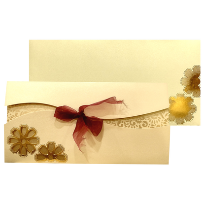 Cream Floral Ribbon Invitation Card-KNK30381