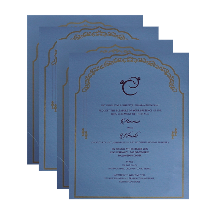 Blue Embossed Floral Wedding Card-King of Cards