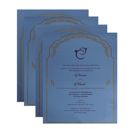Blue Embossed Floral Wedding Card-King of Cards