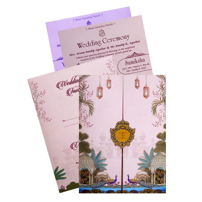 Pink Palace Themed Door - Style Wedding Card-KNKC4079