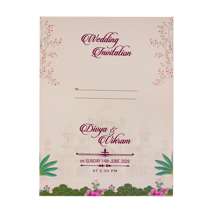 Cream Palace Peacock Padded Wedding Card-KNPO9534C