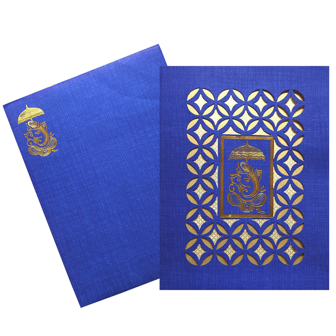 Elegant Blue Shading With Laser Cut Wedding Card - KNK50070