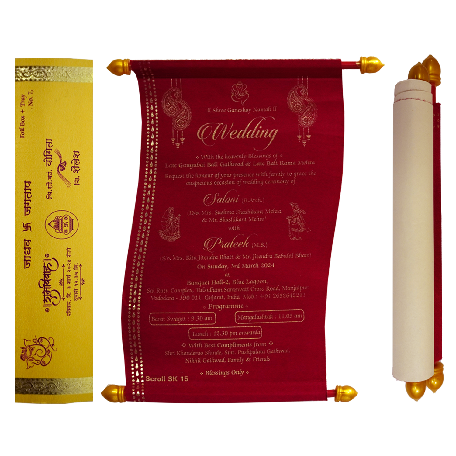 Crimson Red Satin Scroll Card-KJTS0015