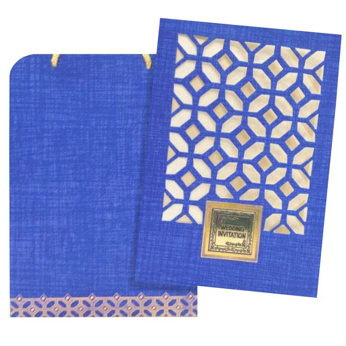 Bright Blue Shading With Cut Design Bag Type Wedding Card-King of Cards