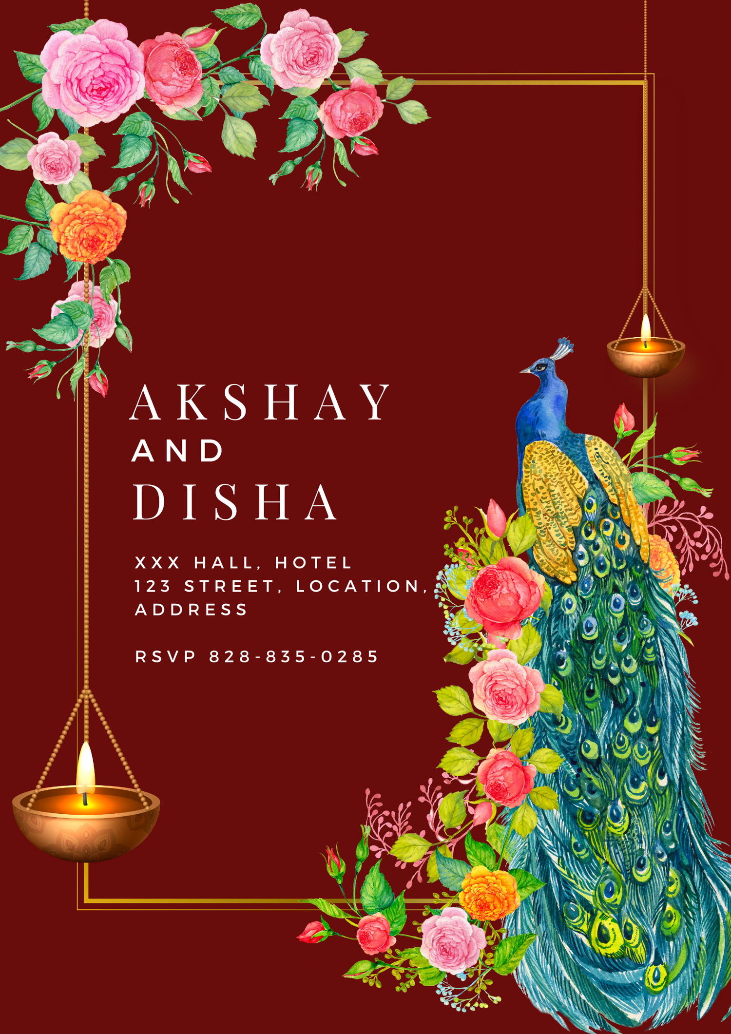 Maroon Peacock Design Gujarati Wedding Invitation-AAGWI002