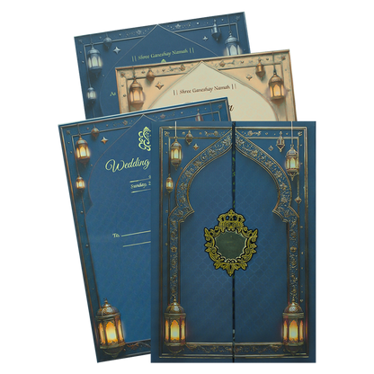 Navy Blue Palace Padded Wedding Card-KJTS3678