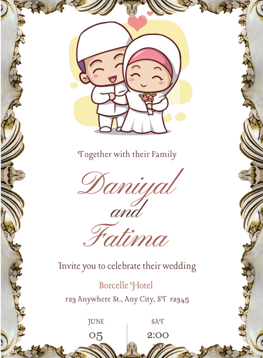 White Bordered Muslim Wedding Invitation-King of Cards