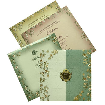 Green Cream Floral Invitation Card-King of Cards