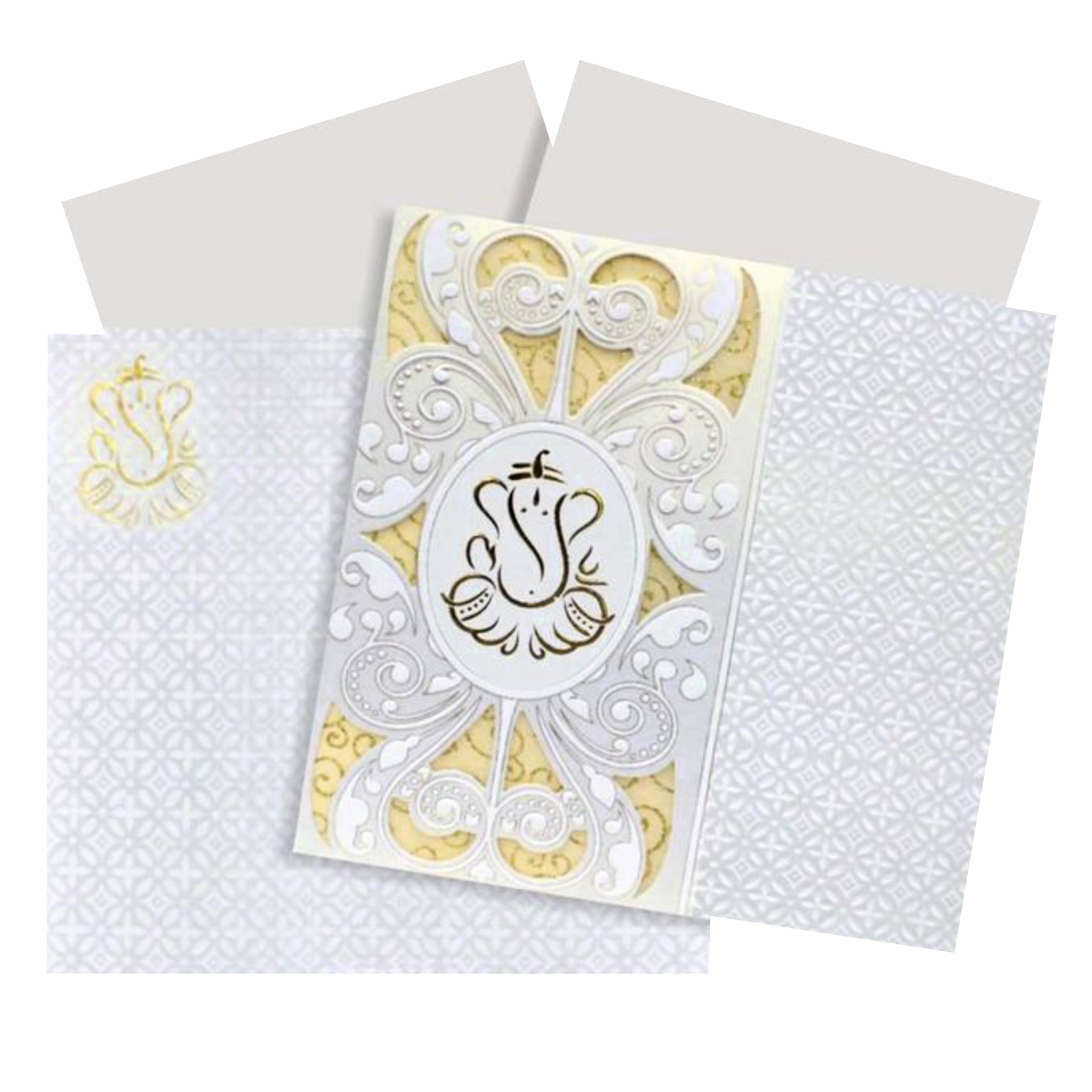 Fluoroscent Gold Colour With Ganesha Wedding Card -  KNK30641