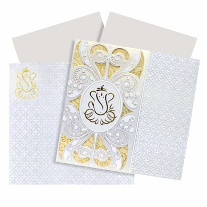 Fluoroscent Gold Colour With Ganesha Wedding Card -  KNK30641