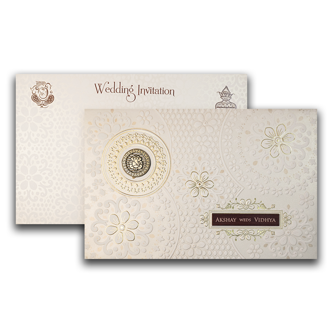 White Floral Ganesha Wedding Card-KSH73640