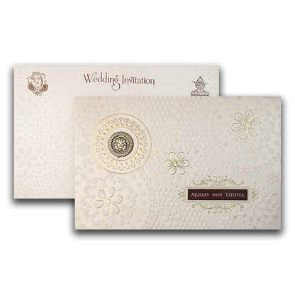 White Floral Ganesha Wedding Card-KSH73640