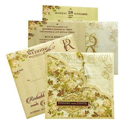 Celebrate in style with customized Almond White Tracing Sheet Card Order now! ?WhatsApp Support ?Express Delivery.