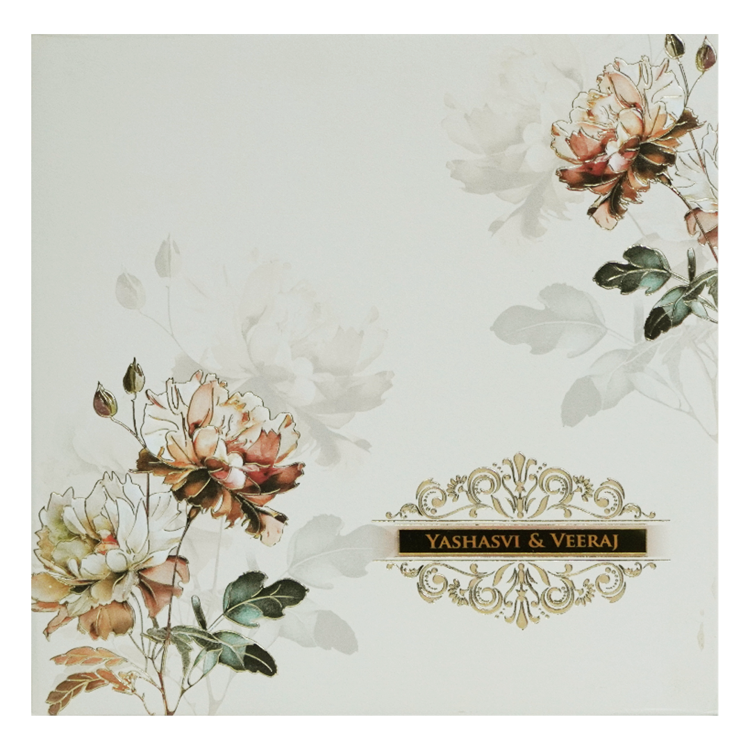 Cream Floral Padded Marriage Card-KPR23360