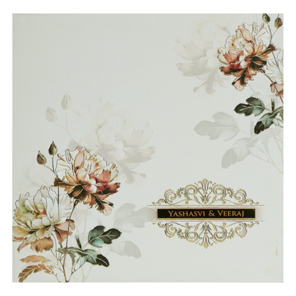 Cream Floral Padded Marriage Card-KPR23360