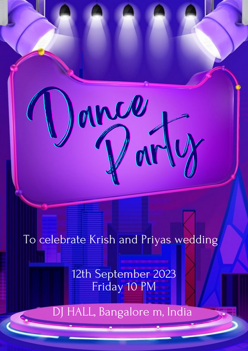 Neon Nights Dance Party Invitation-AADPI003