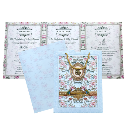 Blue Floral Twofold Wedding Card-KNKQ8304