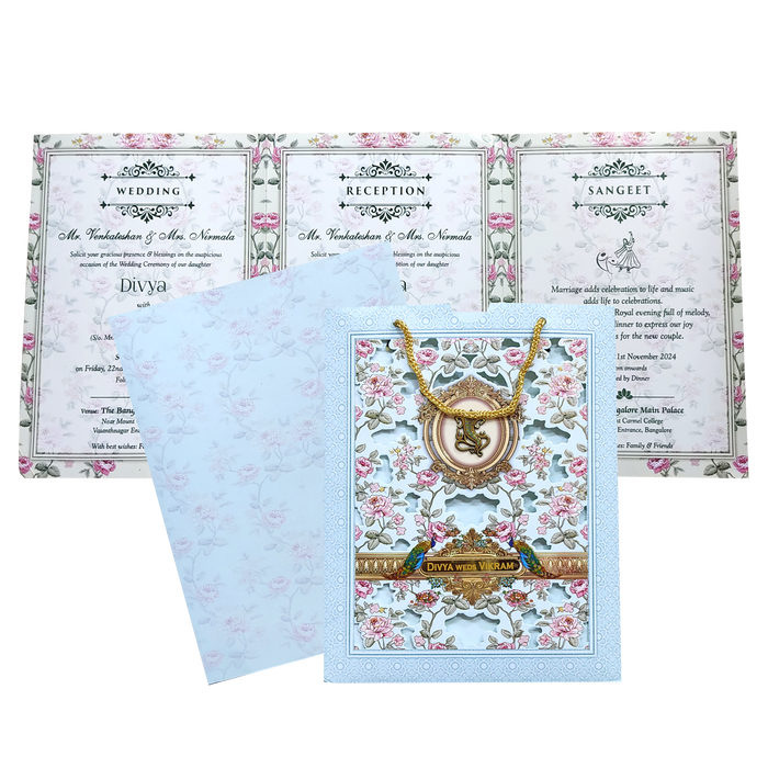 Blue Floral Twofold Wedding Card-King of Cards