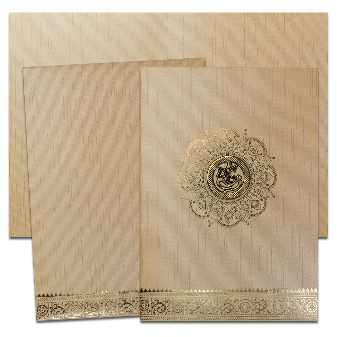 Gold Ganesha Traditional Wedding Card-KNKR026C